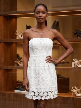 Temperance 100% Cotton Ecru Crochet Lace Wedding Party Grad Strapless Dress-L